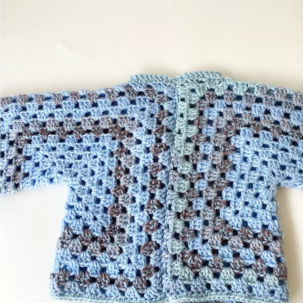 Sweater Beanie Hat Set Hand Crafted Baby Blue Tan Kimono